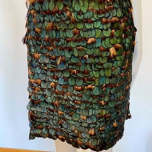 Vintage couture peacock feather skirt, Peacock feather tightly stitched layers